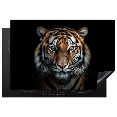 Produktbild von KitchenYeah© Herdabdeckplatte Tiger - Tiere - Schwarz - Porträt , 78x52cm, Küche Deko, Glaskeramikkochfeld Herdabdeckung, Abdeckplatte fùr Kochfeld