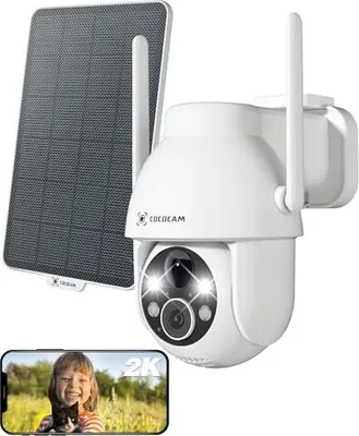 Produktbild von Cococam 2k Outdoor Überwachungskamera Batterie WiFi Solar Wireless AI Human Detection Colored Nachtsicht Alexa kompatible 2-Wege Audio IP66