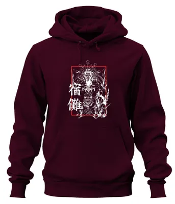 Produktbild von Jujutsu Kaisen Sukuna verflucht Dämon Flammen Rotaugen Hoodie Kapuzenpullover, Burgundy, XXL