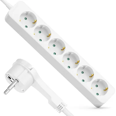 Produktbild von deleyCON 6-fach Steckdosenleiste Flachstecker 1,4m 3680W 16A - Weiß