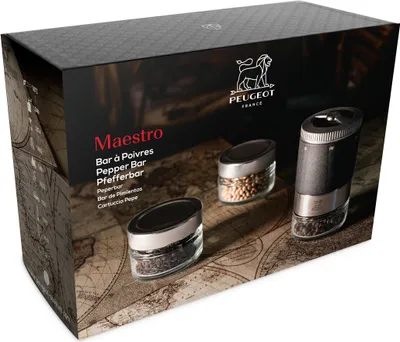 Produktbild von PEUGEOT Geschenkset MAESTRO 11cm Pfefferbar Pfeffermühle Stahlmahlwerk Glas