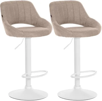 Produktbild von CLP 2er Set Barhocker Milet Stoffbezüge höhenverstellbar drehbar mit Rückenlehnen taupe Material Gestell Metall matt weiss