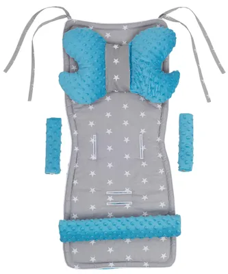 Immagine prodotto di Riduttore universale per passeggino, set da 5 pezzi, motivo stelle, colore turchese, tessuto Minky