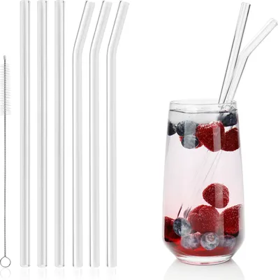 Produktbild von com-four® 6x Glasstrohalme spülmaschinenfest und wiederverwendbar - Glas Strohhalme für Cocktails - Trinkhalme Glas mit Reinigungsbürste - Glastrinkhalm umweltfreundlich - 23 cm