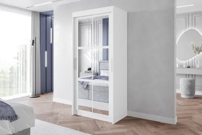 Produktbild von Easy4You L2 100 cm Weiß Schiebetüren Kleiderschrank 100x216x60 cm mit Spiegel - Schlafzimmermöbel, Aufbewahrung - Mehrzweckschrank