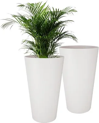Image de Jardinières en plastique pour l'intérieur et l'extérieur (lot de 2) - Jardinière décorative blanche de 30 cm de haut