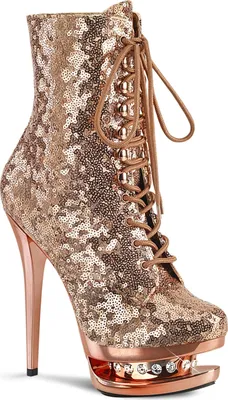 Produktbild von BLONDIE-R-1020 Pleaser High-Heels Dualplateau Stiefeletten roségold Chrom Pailletten Strass