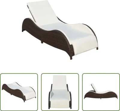 Image de The Living Store Chaise longue avec coussin en poly rotin brun