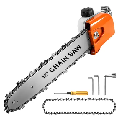 Produktbild von Kettensägen Getriebekopf mit 12-Zoll-Kette & Ölbehälter, 26 mm×9T Getriebe Baugruppe Zubehör Stabsägen Ersatzaufsatz für Rasentrimmer Hochentaster