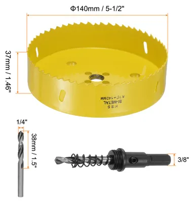 Produktbild von 140mm Lochs?ge M42 Hss Dosenbohrer, Lochs?gen-Set mit Sechskantschaft inklusive zwei Bohrern fš¹r Edelstahl, Metall, Aluminiumlegierung, Kupfer, Holz, Kunststoff, Gelb