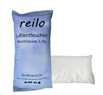 Produktbild von 10x 1,2kg reilo Luftentfeuchter Granulat – 77% entwässert – XL Nachfüllbeutel gegen Schimmel & Feuchtigkeit, Vliesbeutel für Keller & Wohnraum