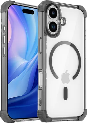 Image de Etui magnétique pour iPhone 17 compatible avec MagSafe, antichoc, protection militaire étui transparent noir