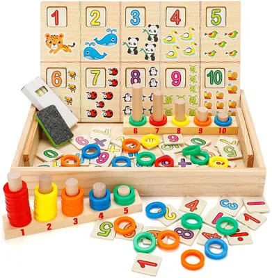 Produktbild von Montessori Mathematik Spielzeug Zahlenlernspiel aus Holz mit Zeichnung Holzbrett Spielzeug Lernspielzeug für Kinder