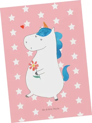 Produktbild von Mr. & Mrs. Panda Postkarte Einhorn Spaziergang - Rot Pastell - Geschenk, Unicorn, Blumen, Ansichtskarte, Freude, Einhörner, Motivation, Grußkarte, Postkarten, Mutter