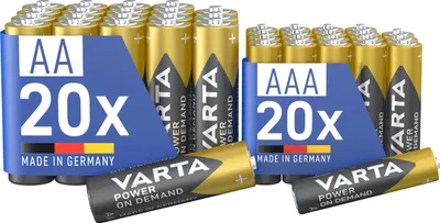 Immagine prodotto di Set di batterie VARTA, assortimento da 40 pezzi: 20 batterie AA + 20 batterie AAA, tecnologia Power on Demand