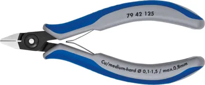 Obrázek produktu pro Knipex 79 42 125, Diagonální kleště, Chrom Vanadová ocel, Plast, Modrá, Šedá, 125 mm, 58 g