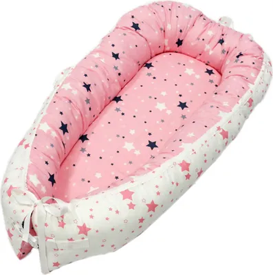 Obrázek produktu pro Baby Nest Cuddle Nest Dětská postýlka Snímatelný ochranný polštář pro novorozence Bavlněná postýlka, růžové hvězdy, 50 * 80 cm
