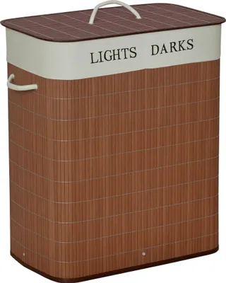 Produktbild von Bambus Wäschekorb schmal mit Deckel 100L Wäschesammler mit Griffen, 2 herausnehmbarer Wäschesack, Laundry Baskets Wäschebox für Waschküche, Schlafzimmer, Badezimmer Braun
