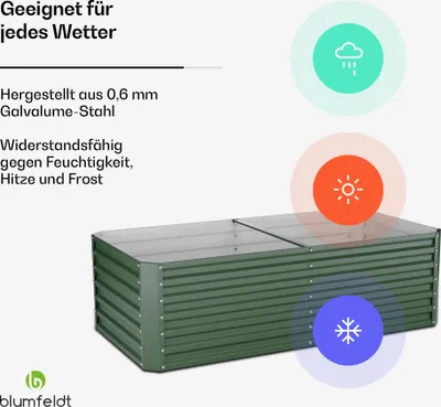 Produktbild von Blumfeldt High Grow Straight Hochbeet, 1200 L Metall-Hochbeet Aus Wetterfestem Galvalume-Stahl Für Blumen, Kräuter & Gemüse – Rostbeständig, Offene Bodenstruktur, Einfacher Aufbau