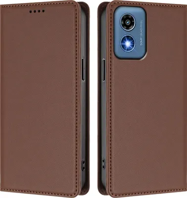 Image de Étui en cuir pour Motorola Moto G 5G 2024, étui à rabat magnétique en cuirPolyuréthaneavec support, marron
