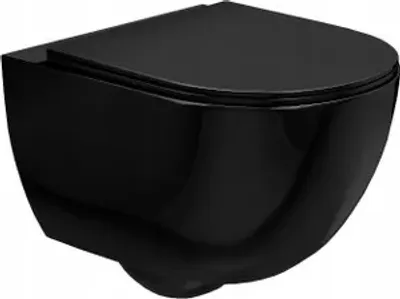Produktbild von Wandhängende Toilette Wand-WC Hänge-WC + Klositz Soft Close WC-Sitz Schwarz