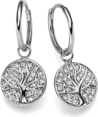 Produktbild von Creolen mit Einhänger Lebensbaum 585 Gold Weißgold 54 Diamanten 0,27 Ct TW-SI