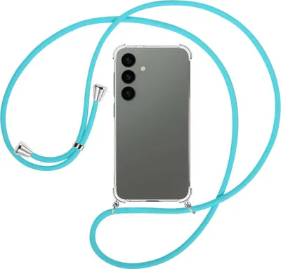 Produktbild von Handykette Backcover-Schutzhülle mit Band (Metall silberfarben) für Samsung Galaxy S24 - türkis