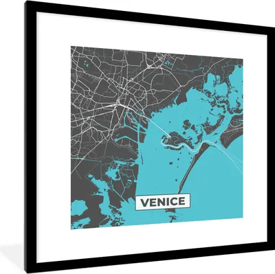 Produktbild von MuchoWow® Gerahmtes Poster Venedig - Stadtplan - Karte - Blau 40x40 cm - Poster mit Schwarzem Bilderrahmen Wandposter Rahmen Foto Bilder - Poster - Plakat im Rahmen