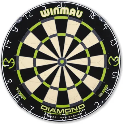 Produktbild von Winmau Dartscheibe Borste MvG Diamond Edition Michael van Gerwen Grün, Hochfeste Dynamic Sector Flachdraht-Verdrahtung, für Steeldarts & Softdarts, Dicke ca. 4 cm, Ø 45 cm, Gewicht ca. 5 kg