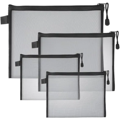 Produktbild von Set mit 4 Netzbeuteln mit Reißverschluss, 3 Größen, Mini-Make-up-Organizer, tragbare Reisetasche, Beutel für Kosmetikartikel und Reiseutensilien.