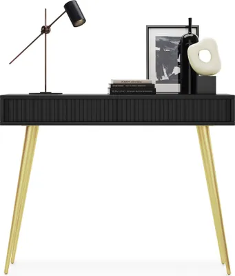 Produktbild von Selsey Konsolentisch Bello 104 cm Schwarz Goldene Beine 2 Schubladen