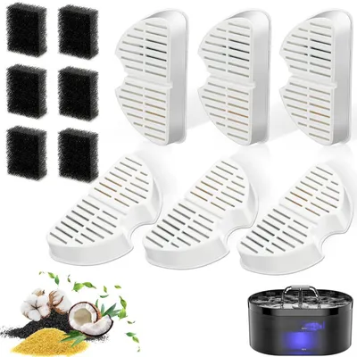 Productafbeelding van Katzenbrunnen filtersysteem, 12 stuks (6 actieve koolfilters, 6 schuimfilters) voor drinkfonteintjes