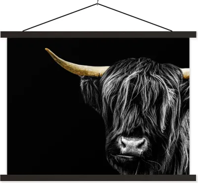 Produktbild von MuchoWow® Textilposter Schottisches Hochlandrind - Kühe - Horn - Gold 40x30 cm mit schwarzem Rahmen - Dekorationen