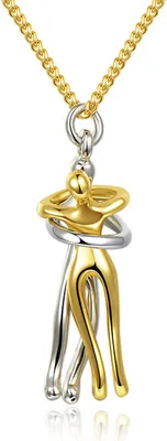 Produktbild von Uni-Halskette mit Umarmungspaar-Anhänger, Tanzpartner-Halskette, Schmuck, Geschenk-Golden