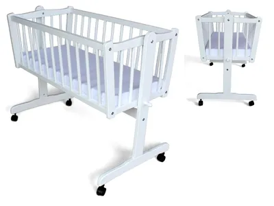 Produktbild von Wiege - Stubenwagen - Babywiege mit Feststellfunktion Kiefer massiv mit Matratze weiß