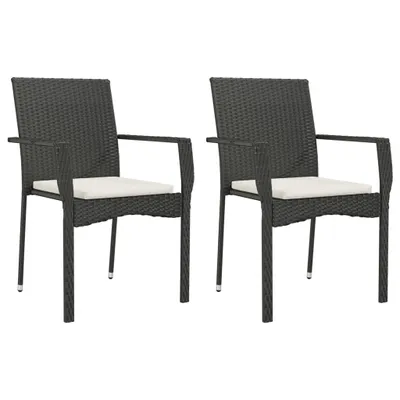 Produktbild von vidaXL Gartenstühle mit Kissen 2 Stk. Poly Rattan Schwarz