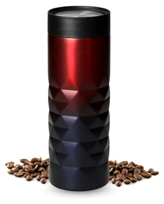 Produktbild von Thermobecher 450 ml - auslaufsicherer Edelstahl to go Becher mit 360 Grad Deckel - hält mehrere Stunden heiß - blau/rot