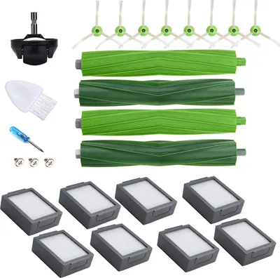 Produktbild von Für Teile mit iRobot Roomba i1 i3 Evo i4 i6 i7+ i8 E5 E6 Combo i5 J5+, 4 Hauptbürsten, 8 HEPA-Filter, 8 Seitenbürsten, 1 Vorderrad