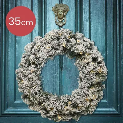 Produktbild von Weihnachtskranz / Türkranz 35CM mit LED-Lichtern und Schneeeffekt - 20 Lichter