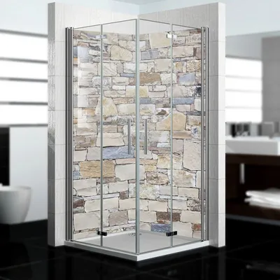 Produktbild von dedeco Eck-Duschrückwände Aluminium wasserfest Motiv: Stein V3, 2 x 90x200x0,3cm, Badrückwand, Fliesenersatz fugenlos Wandverkleidung Wandpaneele,  Germany