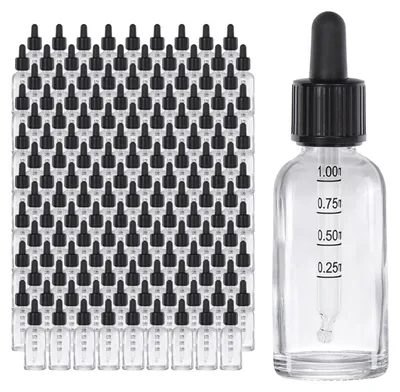 Produktbild von Oputec 143x 30ml Klarglas Pipettenflaschen mit Skala, kindersicher dicht für Öle Aromen Essenzen