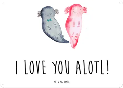 Produktbild von Mr. & Mrs. Panda Blechschild Axolotl Liebe DIN A5 - Weiß - Geschenk, Metallbild, Schild, Türschild, Valentinstag, Wandbild, für Frauen, Hochzeitstag, Freundin, Männer