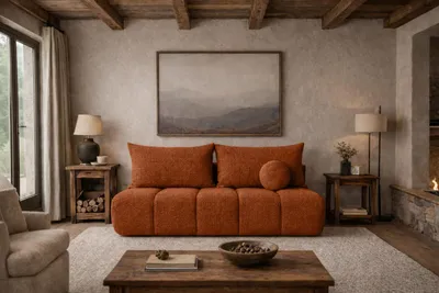 Zdjęcie produktu dla Sofa z funkcją spania i pojemnikiem, tkanina szenilowa Flow, Miedziany, PIANO