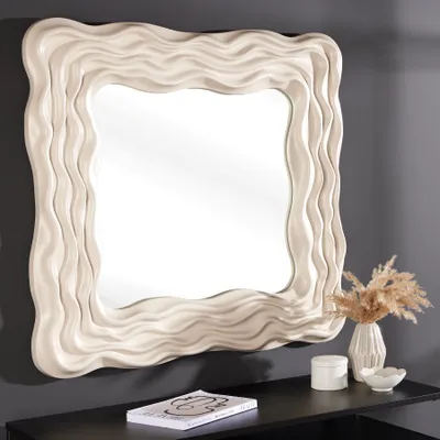 Produktbild von riess-ambiente Moderner Wandspiegel WAVE 90cm greige abstraktes Wellen-Design quadratisch Hängespiegel Spiegel Dekospiegel