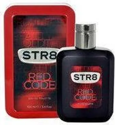 A bottle of STR8 Red Code Eau De Toilette and its packaging.