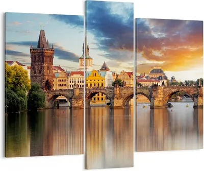 Produktbild von Bild auf Leinwand - Leinwandbild - Prag brücke geschichte fluss - 95x80cm - Wand Bild - Wanddeko - Leinwanddruck - Bilder - Kunstdruck - Wanddekoration - Leinwand bilder - Wandkunst - CB95x80-2819