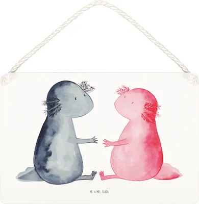 Produktbild von Mr. & Mrs. Panda Schild Axolotl Liebe DIN A5 - Weiß - Geschenk, Liebesbeweis, wandtafel, holzbild, Wandbild Holz, Türschild, Valentinstag, Holzschild