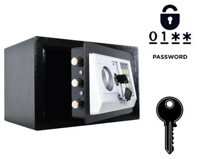 Obrázok produktu pre Obrnený domáci trezor s elektronickým zámkom a kľúčom, rozmery 20 x 31 x 20 cm, čierny