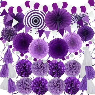 Obrázok produktu pre ZERODECO Párty dekorácie Papierová girlanda Pompoms vo fialovej farbe, 41-dielna sada