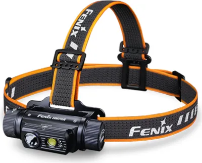 A Fenix HM70R LED headlamp with its strap.